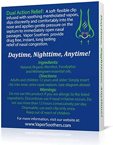 Vapor Soothers Nasal Dilator Clips, Instant Nasal Congestion Relief, Wintergreen, 28 Count, Drug-Free