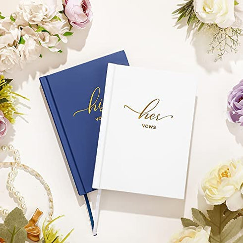 Sherr 2 Pieces Wedding Vow Books His and Her Vow Books with Gold Texture Wedding Keepsake Vow Books for Newlyweds Couple Wedding Present Engagement Bridal Shower, 5.5 x 3.9 Inch, White and Navy-Blue