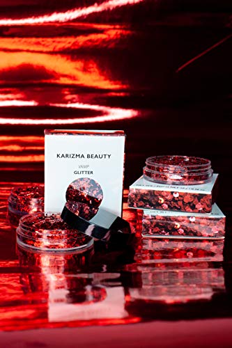 KARIZMA Holographic Vamp Glitter. 10g Chunky Face Glitter, Hair Glitter, Eye Glitter and Red Body Glitter for Women. Rave Glitter, Festival Accessories, Cosmetic Glitter Makeup. Loose Glitter Set