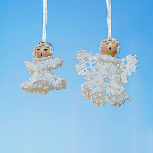 CDXCCSMYXGS Christmas Wooden Angel Ornaments White Angel, 6Pieces Handmade Crochet Wall Hanging Angel Pendant Decor Suitable for Home Decor DIY Hanging Crafts, 3IN