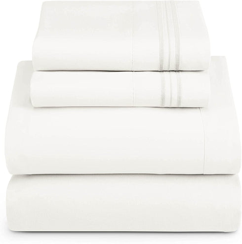 Clara Clark 1800 Premier Series 4pc Bed Sheet Set - King, White,