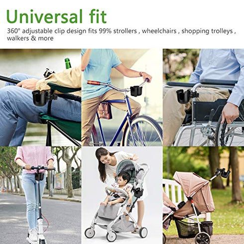 Suranew Stroller Cup Holder with Phone Holder/Organizer, Universal Bike Cup Holder, 2-in-1 Cup Holder for Walker, Bike, Wheelchair, Walker