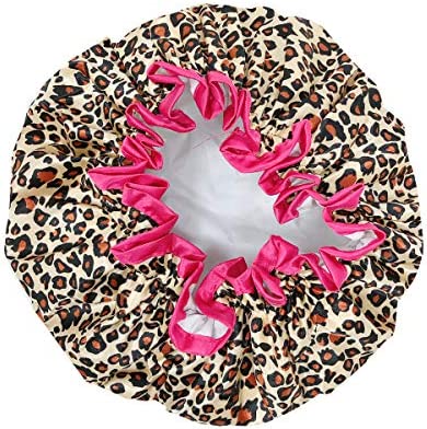 allydrew Reusable Women's Waterproof Shower Caps for Long Hair, Leopard