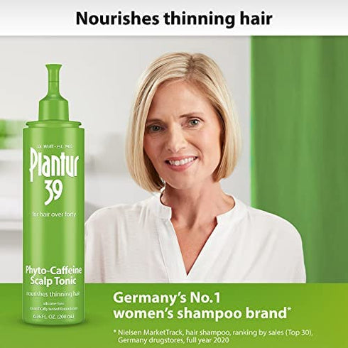 Plantur 39 Phyto Caffeine Women's Scalp Tonic 6.76 Fl Oz, for Fine, Thinning Natural Hair Growth, Sulfate Free with Castor Oil, Niacin, Zinc