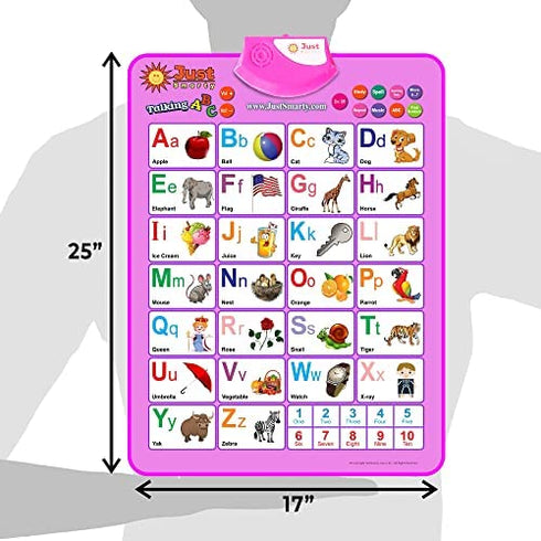 Just Smarty Girls Alphabet Toys for 2 Year Old Toddler, Pink Interactive ABCs and 123s Learning Poster, 3 Year Old Baby Girl Birthday Gift, Preschool Learning for Ages 3-6