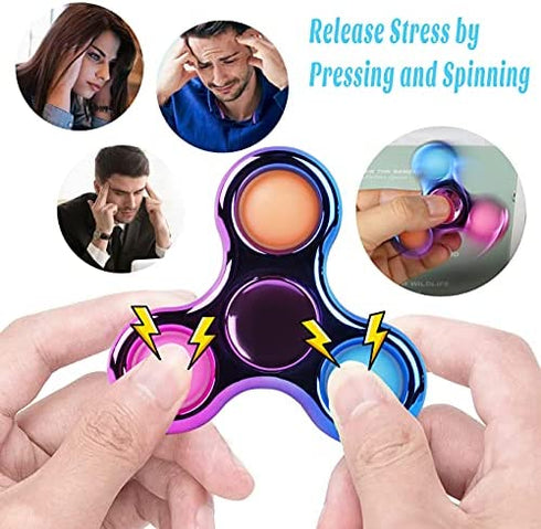 Jawhock 3 Pack Pop Fidget Spinner, Metal-Looking Push Bubble Fidget Spinner, Party Favor Sensory Simple Fidget Pack Hand Spinner for ADHD Anxiety Stress Relief for Kids