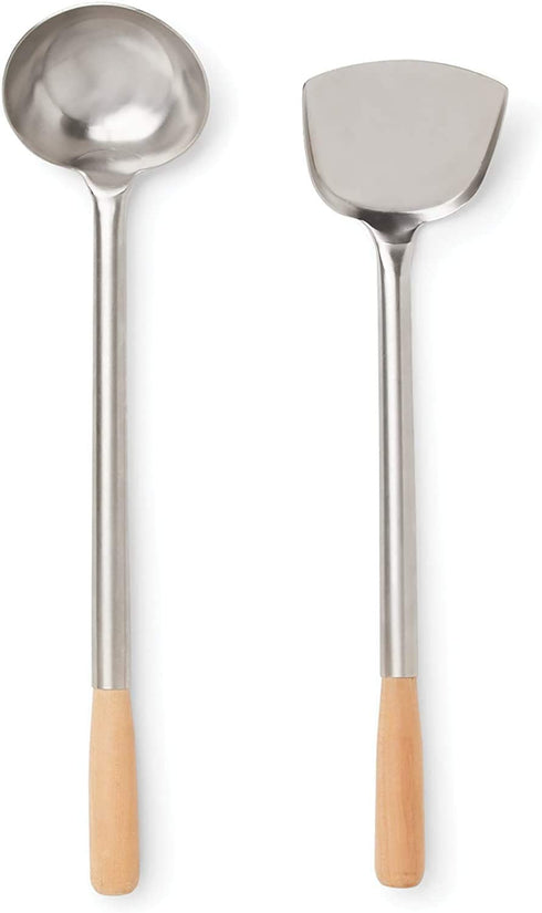 Wok Utensils Set 1 Wok Spatula & 1 Wok Ladle Set Large Size L17.5' x 5' Chinese Cooking Tools Wok Spoon & Wok Turner Cooking Utensils Set Wok Tools Wok Accessories Chuan Hoak Quality Stainless Steel