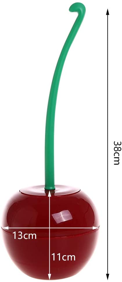 Creative Toilet Brush with Holder Bowl&Long Handle, Household Bathroom Cleaning Tool Cleaner and Base for Storage&Organization, Thick Bristle for Deep Clean-Rust Resistant Leakproof-Red Cherry Shape