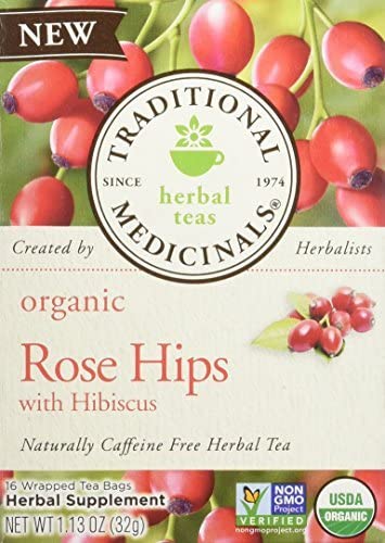 Traditional Medicinals Organic Rose Hips with Hibiscus Herbal Tea, 16 Tea Bags (Pack of 1)