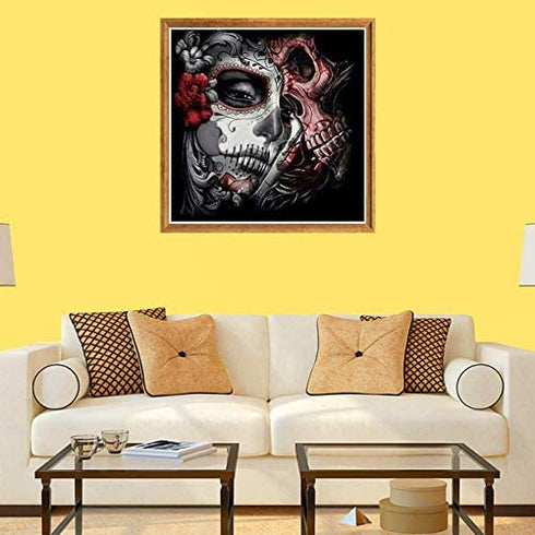 Bimkole 5D Diamond Painting Kits Skull Skeleton Couple, Full Drill Beauty Death DIY Rhinestone Embroidery Set Paint with Diamonds Art by Number Kits Cross Stitch Home Wall Craft Decoration (12x12in)