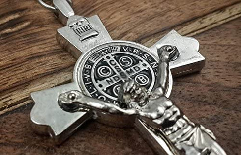 Saint Benedict Evil Protection Medal Metal Cross Keychain Faith Key Holder From Jerusalem Protective Benedictus Charm 3"