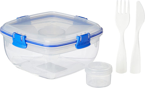 Sistema To Go Collection Salad Compact Food Storage Container, 4.6 Cup, |Great for Meal Prep | BPA Free, Reusable - Medium Blue (37.1 Oz)