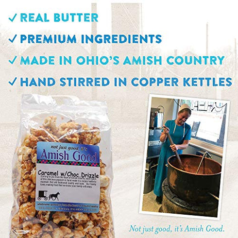 Amish Good Caramel Popcorn with Chocolate Drizzle Large Bag…
