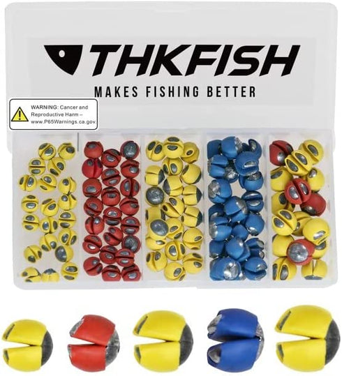 THKFISH Fishing Weights Sinkers Split Shot Fishing Weights Removable Rubber Weights B Mixed Five Sizes-80pcs
