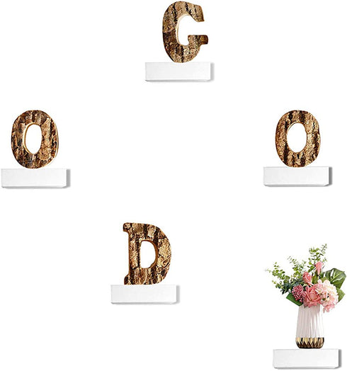 Ni Hao Decor Small Floating Shelves Wall Mounted Showcase Display Shelves with Invisible Brackets for Bedroom Living Room Bathroom Dressing Table Set of 5 White