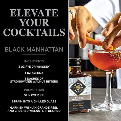 Strongwater Black Walnut Bitters (40 Servings) - Rich and Nutty Walnut Bitters for Cocktails - Pair with a Manhattan, Old Fashioned or Coffee