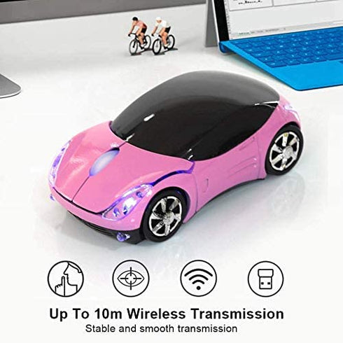 Bewinner Wireless Mouse for Kids, 2.4G Wireless Mouse with USB Receiver, Car Wireless Mouse Optical Mouse 1600DPI for Laptop PC Tablet Gaming Office Mac Windows (Pink)