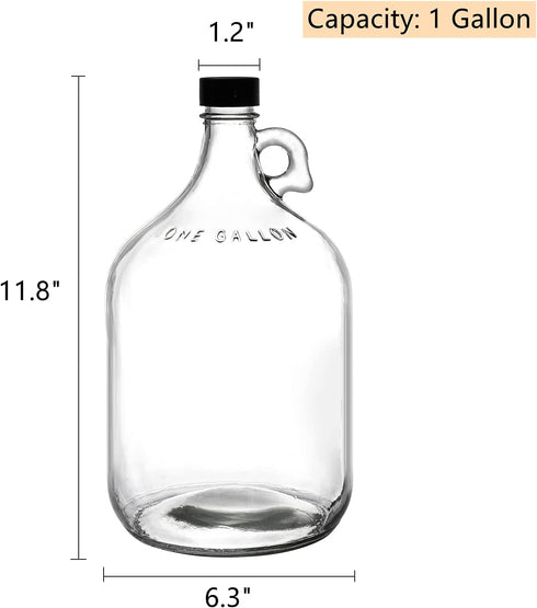 Dicunoy 1 Gallon Glass Jugs, Large Fermenting Jug with Handle and Cap, 128oz Watter Bottle with Seal Lid for Juice, Milk, Water, Vinegar, Olive Oil, Limoncello, Kitchen, Home Decoration, Change Jar