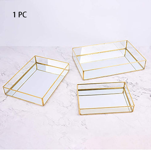 BEYST Glass Mirror Storage Tray, Rectangle Dressing Table Makeup Tray with Gold Wire, Jewelry Perfume Organizer for Vanity, Dresser, Bathroom, Bedroom
