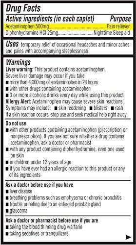 ValuMeds PM Pain Reliever and Nighttime Sleep Aid (375-Caplets) Acetaminophen 500mg | Fast-Acting Relief for Headaches, Minor Aches | Non-Habit Forming