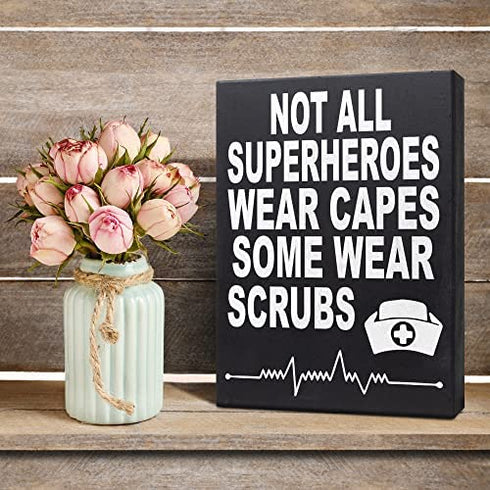 JennyGems Nurse Gifts, Nurse Appreciation, Not All SuperHeroes Wear Capes Some Wear Scrubs, Nurse Signs, Nursing Decor, 6x8 in, Made in USA