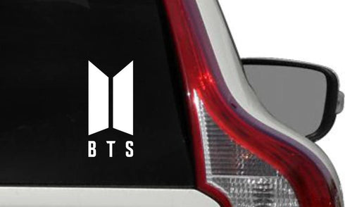 BTS New Logo Text BTS Car Die Cut Vinyl Decal Bumper Sticker for Car Truck Auto Windshield Wall Window Ipad Tablet MacBook Laptop Computer Home Custom and More (White)