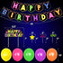 Glow Birthday Party Decoration Set Glow In The Dark Happy Birthday Banner Neon Cake Cupcake Topper Teenager B-Day Party At Night Balloons Ideas Favors Supplies