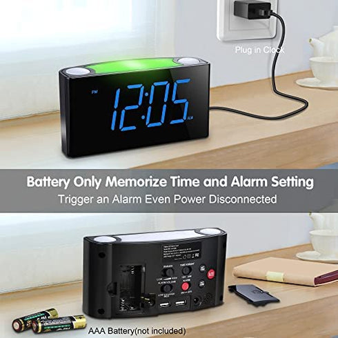 Digital Alarm Clock for Bedroom - 7 Color Night Light,2 USB Chargers,7.5" Large Number Screen & Slider Dimmer,12/24 H,Battery Backup,Easy Loud Electric Alarm Clock for Heavy Sleeper,Boy&Girl Kids Teen