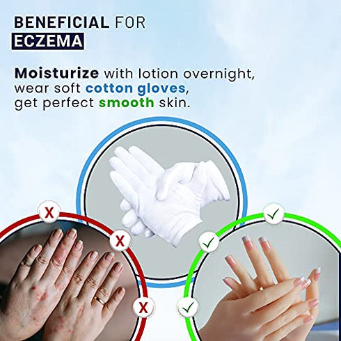 CHARMICS 5 Pairs White Cotton Gloves for Dry Hands, Moisturizing Gloves Overnight, 23cm / 9 Inch Eczema Gloves, Washable SPA Gloves, Premium White Gloves Women and Men