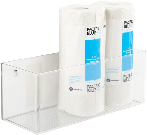 mDesign Plastic Adhesive Mount Storage Organizer Container for Kitchen or Pantry Wall Organization - Space Saving Holder for Sandwich Bags, Foil - 6 Inch Deep - Linge Collection - 2 Pack - Clear