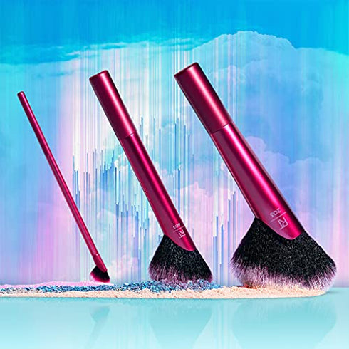 Real Techniques Rebel Edge Makeup Brushes, Cropped Brush Heads for Powder, Eyeshadow, Highlighter, and Blush, Set of 3