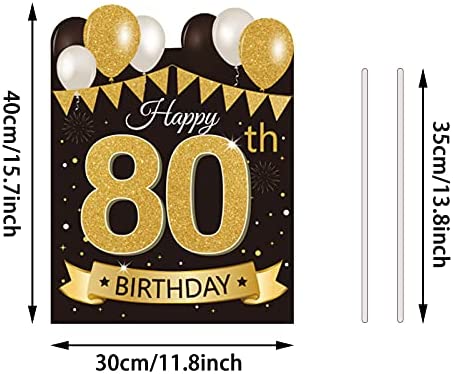 Large Happy 80th Birthday Party Yard Sign Black Gold 80 Birthday Yard Signs with Stakes and Outdoor Lawn Decorations