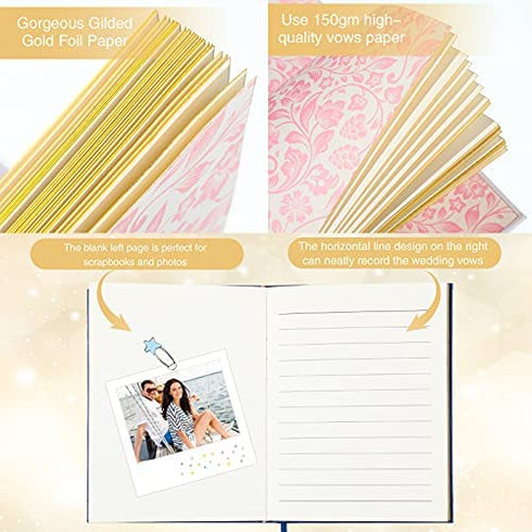 Sherr 2 Pieces Wedding Vow Books His and Her Vow Books with Gold Texture Wedding Keepsake Vow Books for Newlyweds Couple Wedding Present Engagement Bridal Shower, 5.5 x 3.9 Inch, White and Navy-Blue