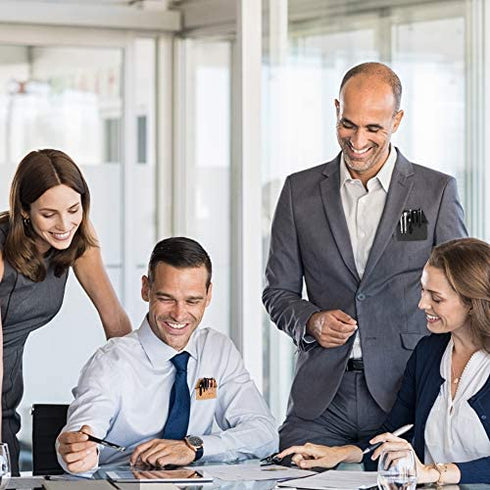 Meetory 2 Pieces Leather Pen Holder, Pens Pocket Protector, Pocket Protector for Shirts, Lab Coats, Pants (Brown, Black)