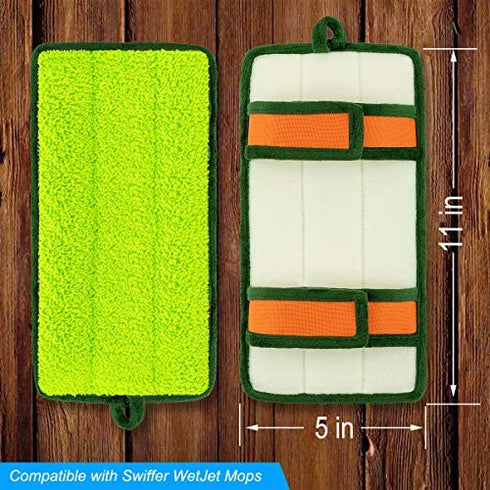 Reusable Mop Pads, 2 Pack Washable for Swiffer Wet Jet Pads Refills, Microfiber Replacement Mop Pad Compatible with Swiffer Wet Jet for Both Dry and Wet Mopping (Green)