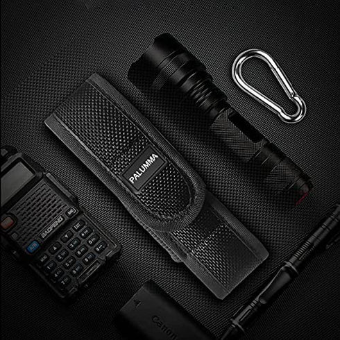 PALUMMA Nylon Flashlight Pouch Holster with Carabiner, Flexible Adjustment Flashlight Belt Holder for Most Brands Size Up to 7 inches