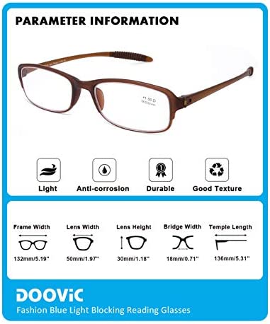 DOOViC 4 Pack Computer Reading Glasses Blue Light Blocking Anti Eyestrain Flexible Lightweight Readers for Women Men 2.0 Strength