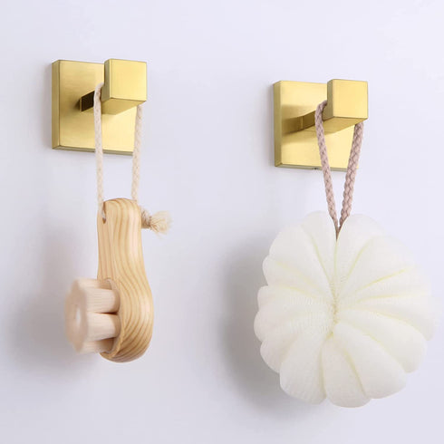 Bathroom Towel Hook 2 PCS, Angle Simple SUS304 Stainless Steel Shower Towel Holder, Coat Bathrobe Hanger, Square Robe Hook, Wall Mount, Brushed Gold