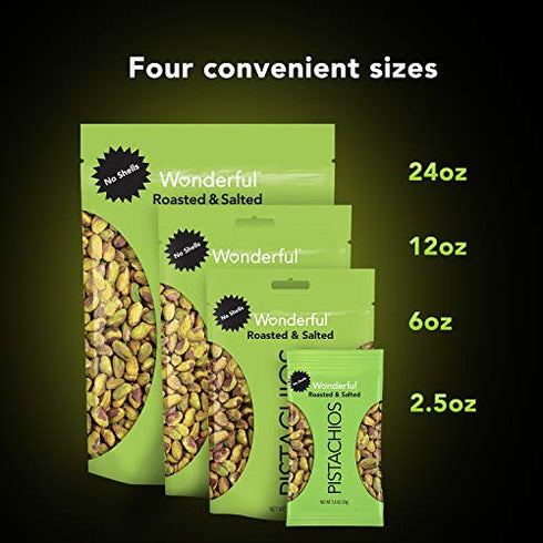 Wonderful Pistachios, No Shells, Roasted and Salted, 2.5 Ounce Bag