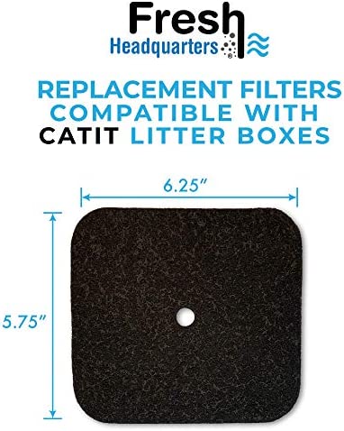 FRESH HEADQUARTERS Replacement Filters Compatible with Catit Hooded Litter Box – Pre-Cut Activated Charcoal Carbon Air Purifier Refill Pads for Safe Urine Odor Control (6 Pack)