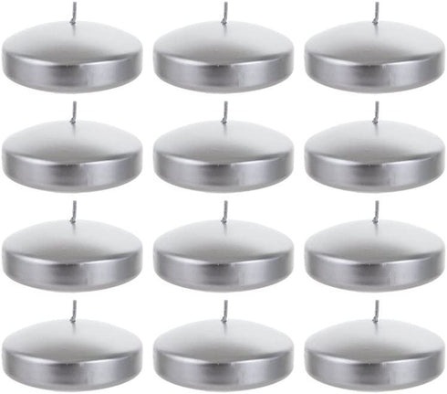 Mega Candles 12 pcs Unscented Silver Floating Disc Candles 3 Inch Diameter, Home D©cor, Wedding Receptions, Baby Showers, Birthdays, Celebrations & Party Favors