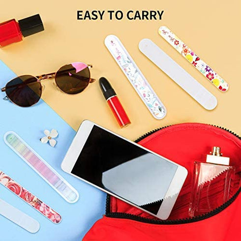4 Pack Crystal Glass Nail File with Case, Senignol Flowers Nano Glass Nail Shine Buffers Polisher for Professional Manicure Nail Care Fingernail File for Salon &Home Natural Nail Art Use
