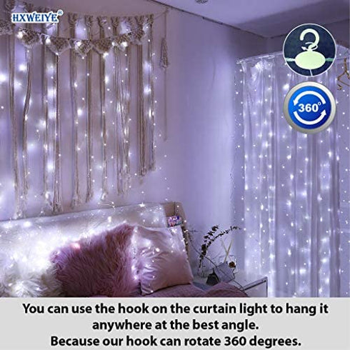 HXWEIYE 300LED Fairy Curtain Light (Upgrade Two Kinds of Light Clips) with Remote 8 Modes Times?USB Plug-in Christmas Fairy Hanging String Light for Bedroom, Parties, Walls, Windows ?9.8x9.8Ft, White?