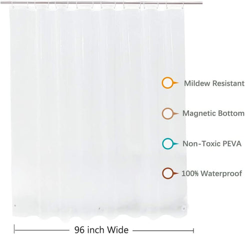 Extra Wide Shower Curtain Liner 96x72, Heavy Duty Vinyl Clear Shower Liner for Bathroom, 96 x 72 Inch