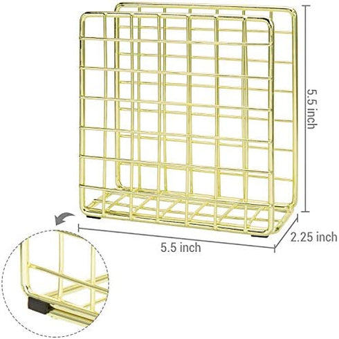 MyGift Modern Gold Metal Standing Napkin Holder with Wire Grid Design, Upright Dining Table Cocktail Napkin Holder