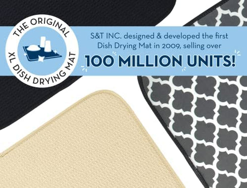 S&T INC. Absorbent, Reversible XL Microfiber Dish Drying Mat for Kitchen, 18 Inch x 24 Inch, Teal Trellis