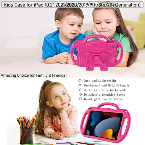 LTROP iPad 10.2 Case, iPad 9th/8th/7th Generation Case for Kids, Shockproof Handle Stand Shoulder Strap Kids Case for iPad 10.2 Inch 2021/2020/2019 (9th/8th/7th Gen), Pink