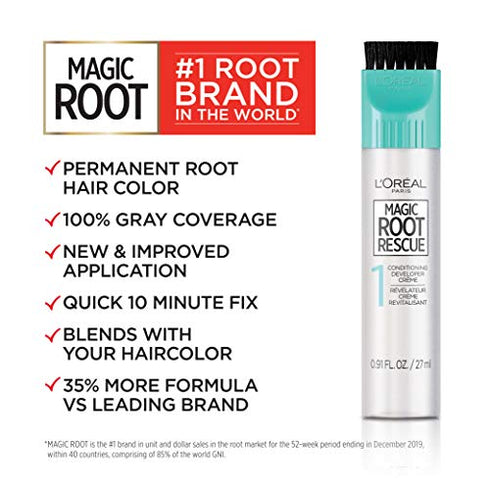L'Oreal Paris Magic Root Rescue 10 Minute Root Hair Coloring Kit, Permanent Hair Color with Quick Precision Applicator, 100% Gray Coverage, 5A Medium Ash Brown, 2 count