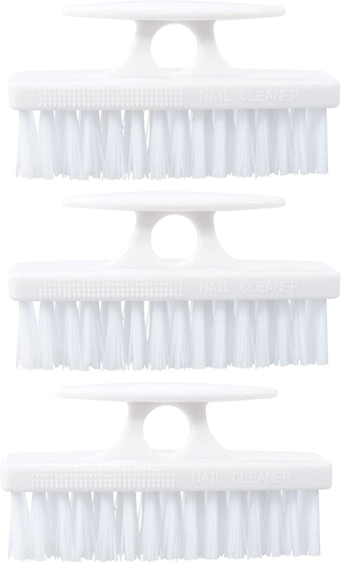Superio Nail Brush Set (3 Pack) Cleaner with Handle - Durable Brush Scrubber to Clean Toes, Fingernails, Hand Scrubber All Surface Cleaning, Heavy Duty Scrub Brush Stiff Bristles, Easy to Hold (White)