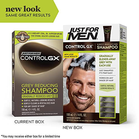 Just For Men Control GX Grey Reducing Shampoo, Gradual Hair Color for Stronger and Healthier Hair, 4 Fl Oz (Pack of 1) - Packaging May Vary